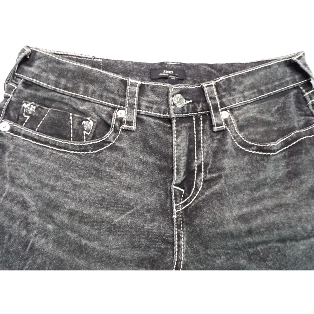 True Religion Ricky Big T Denim Shorts Men 32 Black Thick Stitch Jean Y2K Casual